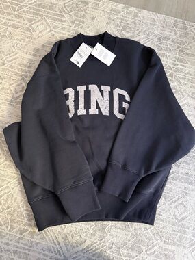 Anine Bing Navy Crewneck Sweatshirt with White Logo
